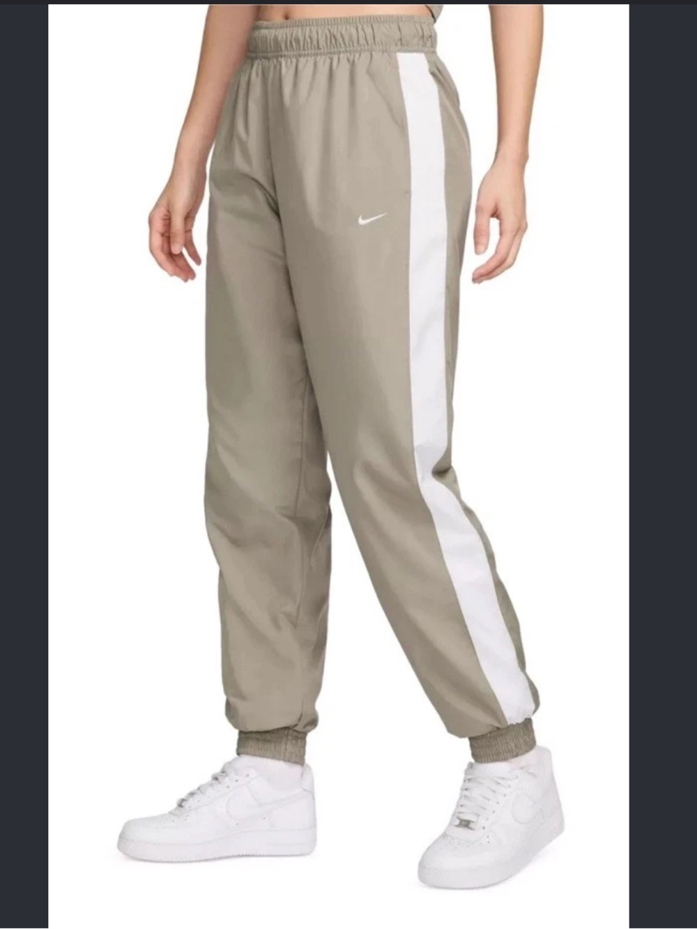 Nike Khaki Track Joggers with White Side Stripe
